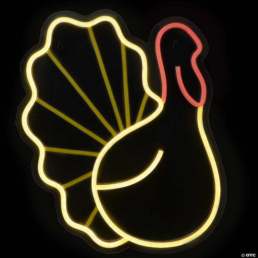 15" LED Lighted Neon Style Fall Harvest Turkey Window Silhouette Image