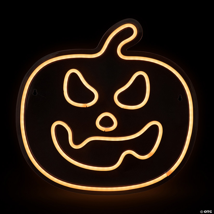 15" Orange LED Lighted Neon Style Jack-O-Lantern Halloween Window Silhouette Image