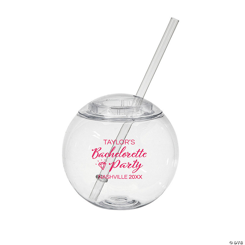 15 oz. Personalized Round Bachelorette Party Reusable Plastic Cups with Lids & Straws - 50 Ct. Image