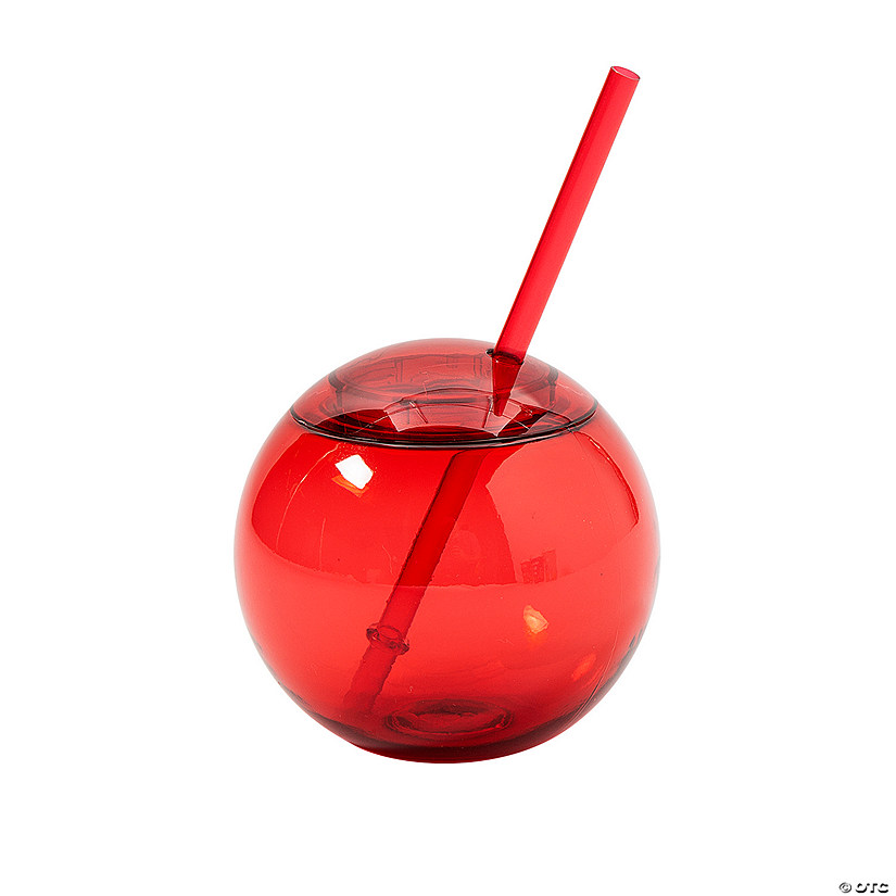 15 oz. Red Round Reusable Plastic Cups with Straws - 25 Ct. Image