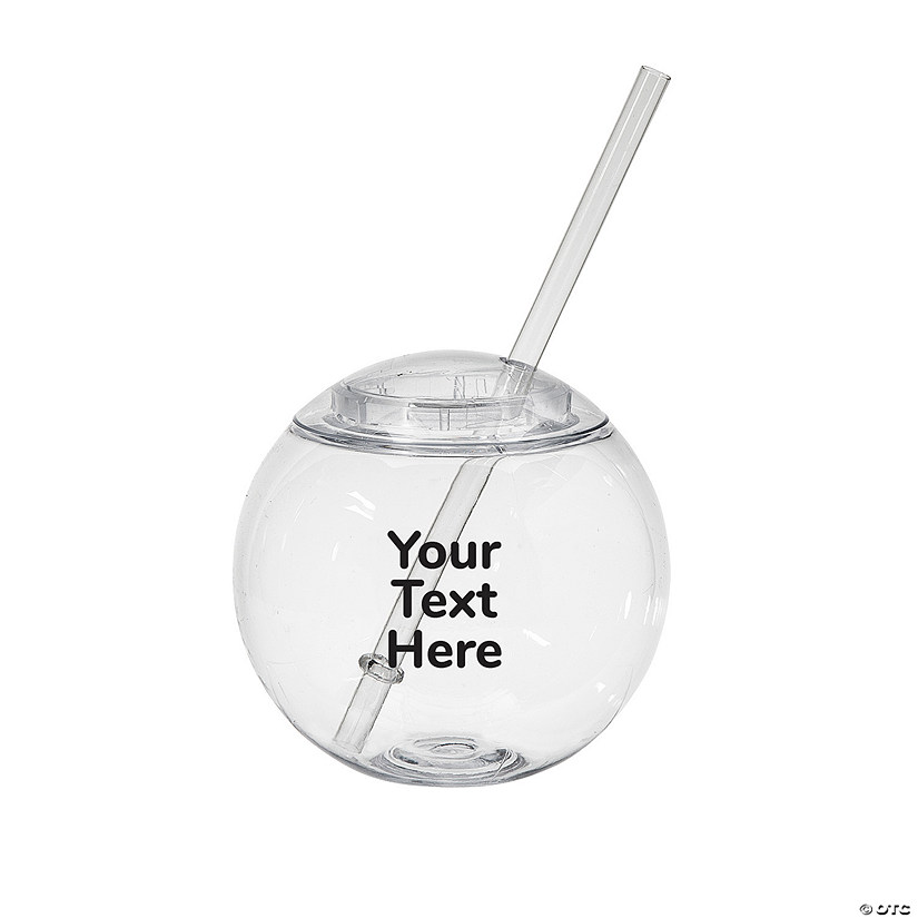 15 oz Personalized Open Text Round Reusable Plastic Cups with Lids & Straws - 50 Pc. Image