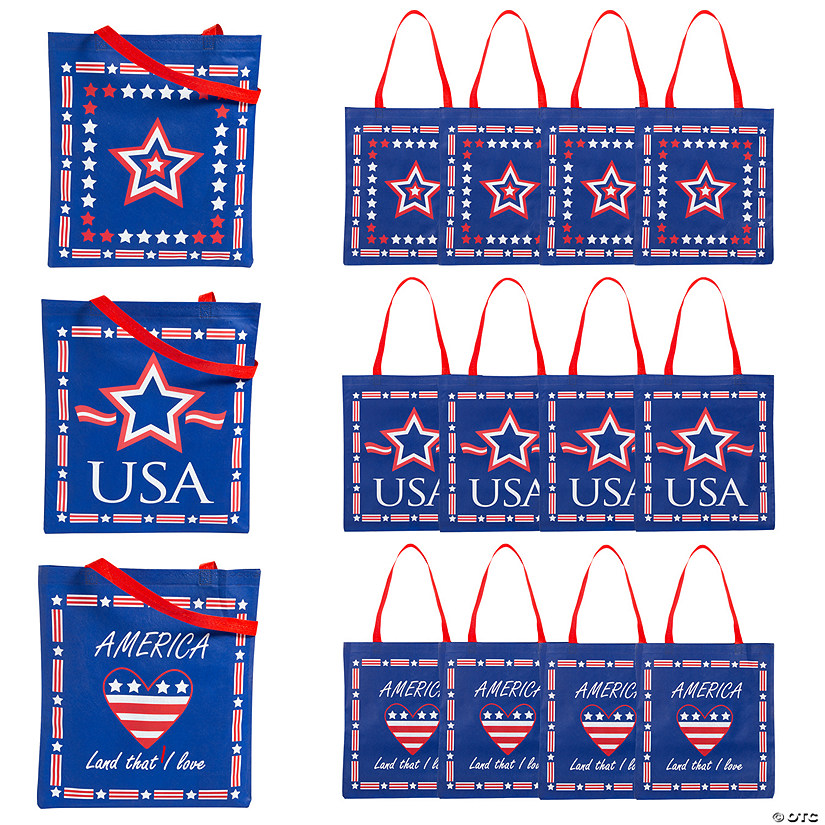15" x 16 1/2" Large Nonwoven Patriotic Tote Bags - 12 Pc. Image