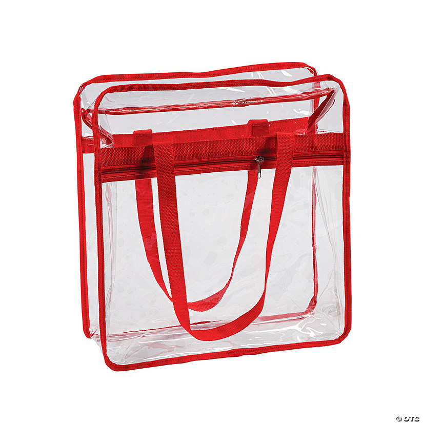 15" x 16" Large Red & Clear Team Spirit Stadium Plastic Tote Bag Image