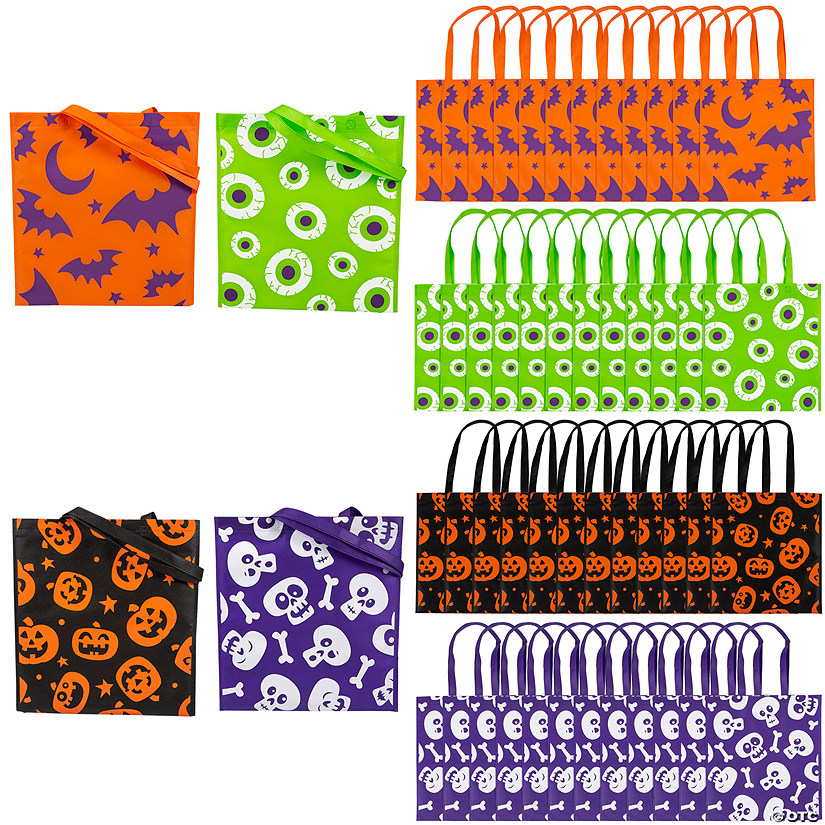 15" x 17" Bulk 100 Pc. Large Nonwoven Halloween Pattern Tote Bag Assortment Image