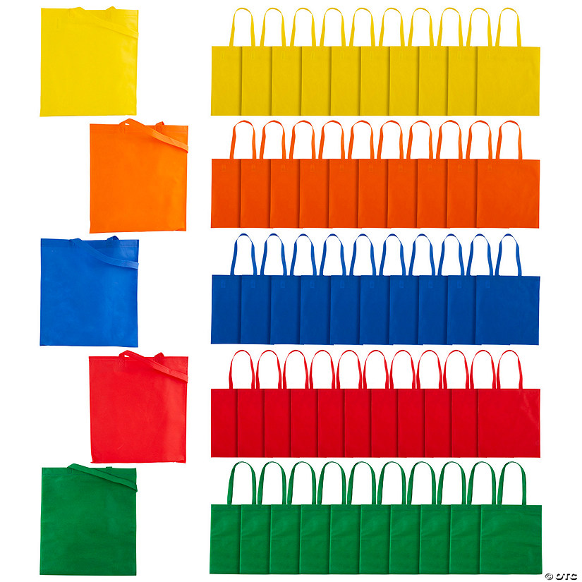 15" x 17" Bulk 50 Pc. Large Solid Color Nonwoven Tote Bag Assortment Image