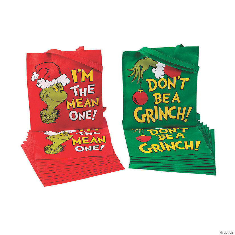 15" x 17" Bulk 96 Pc. Large Dr. Seuss&#8482; The Grinch Nonwoven Tote Bags Image
