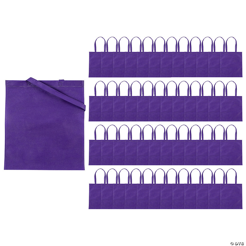 15" x 17" Bulk Large Purple Nonwoven Tote Bags - 48 Pc. Image