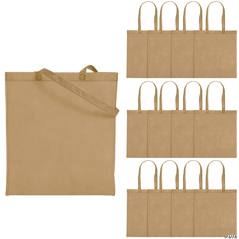 15" x 17" Large Beige Nonwoven Tote Bags - 12 Pc. Image