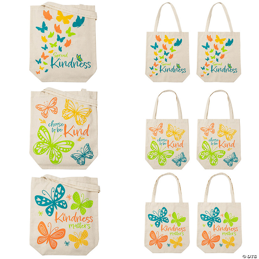 15" x 17" Large Butterfly Kindness Matters Canvas Tote Bags - 6 Pc. Image
