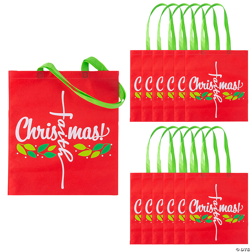 15" x 17" Large Christmas Cross Nonwoven Tote Bags - 12 Pc. Image