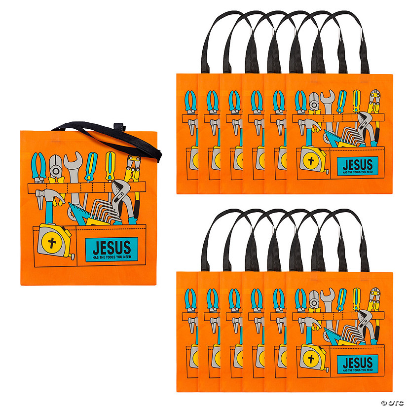 15" x 17" Large Construction VBS Toolbox Nonwoven Tote Bags - 12 Pc. Image