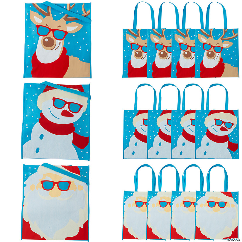 15" x 17" Large Cool Christmas Character Nonwoven Tote Bags - 12 Pc. Image