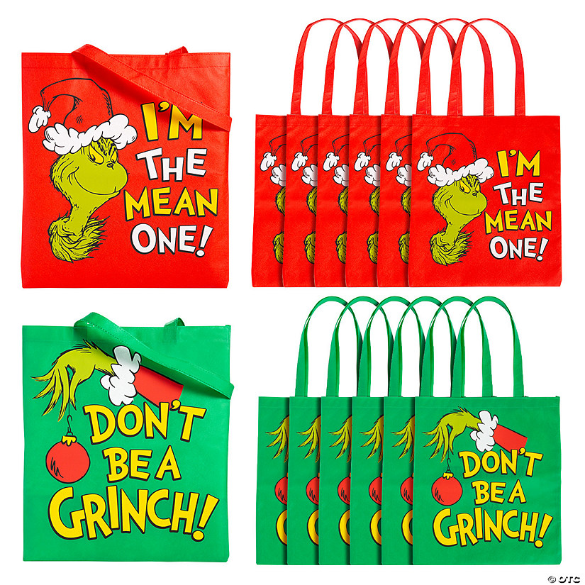 15" x 17" Large Dr. Seuss&#8482; The Grinch Nonwoven Tote Bags - 12 Pc. Image