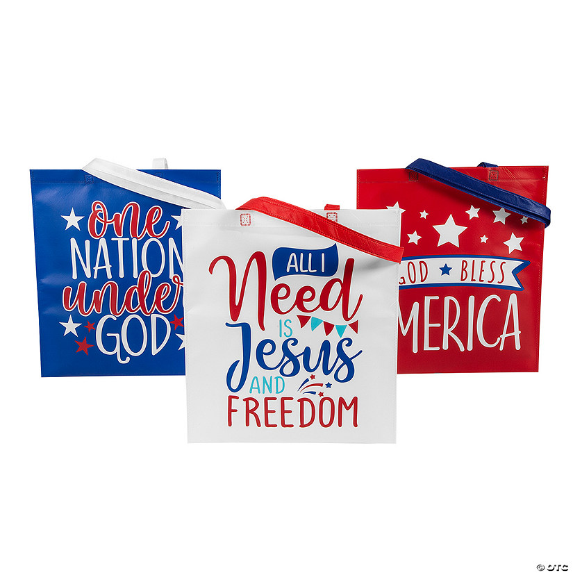 15" x 17" Large Faith Fourth of July Nonwoven Tote Bags - 12 Pc. Image