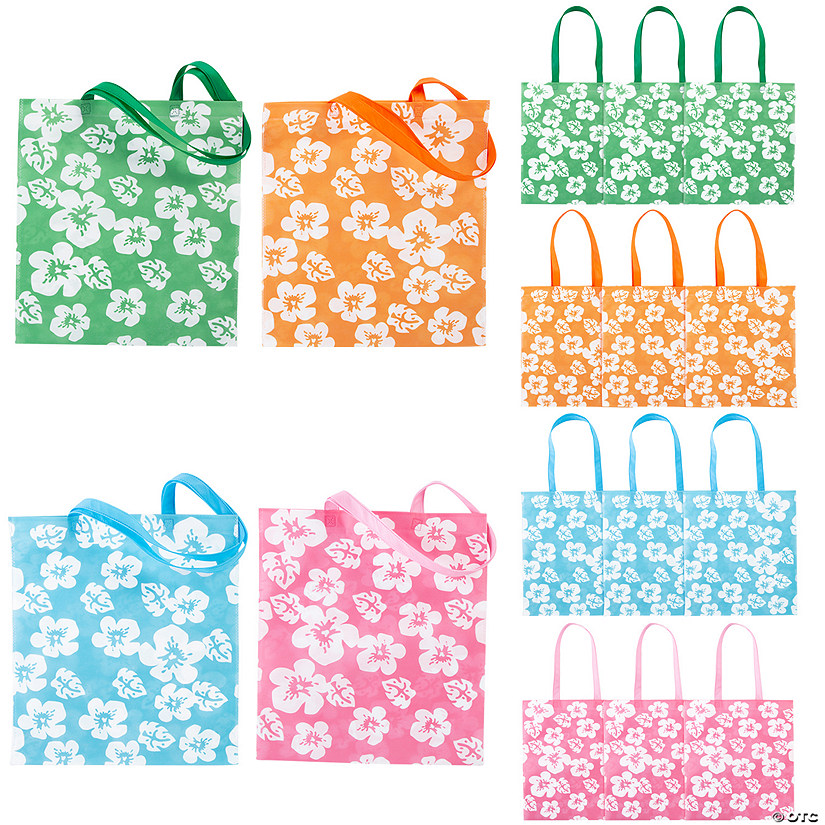 15" x 17" Large Hibiscus Nonwoven Tote Bags - 12 Pc. Image