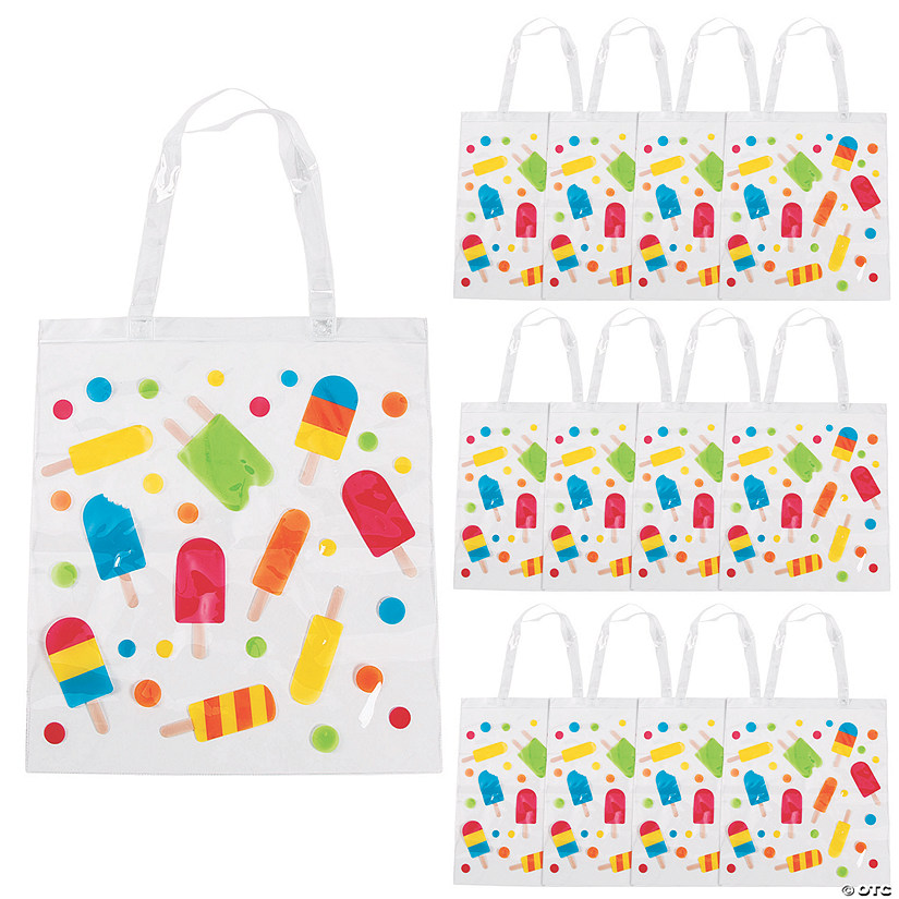 15" x 17" Large Ice Pop Party Vinyl Tote Bags - 12 Pc. Image
