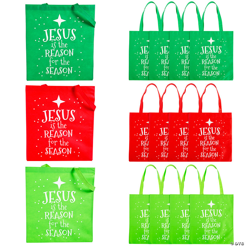 15" x 17" Large Jesus is the Reason Nonwoven Tote Bags - 12 Pc. Image