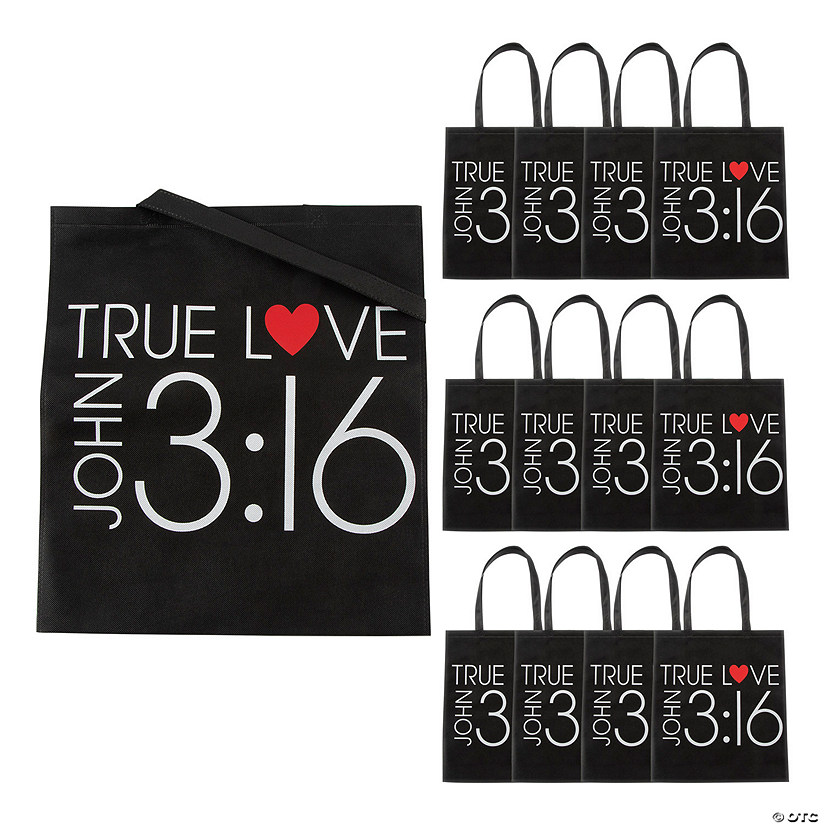 15" x 17" Large John 3:16 True Love Nonwoven Tote Bags - 12 Pc. Image