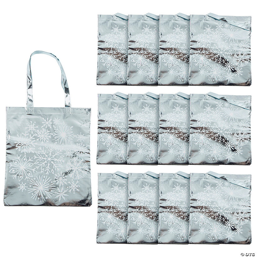 15" x 17" Large Metallic Snowflake Tote Bags - 12 Pc. Image
