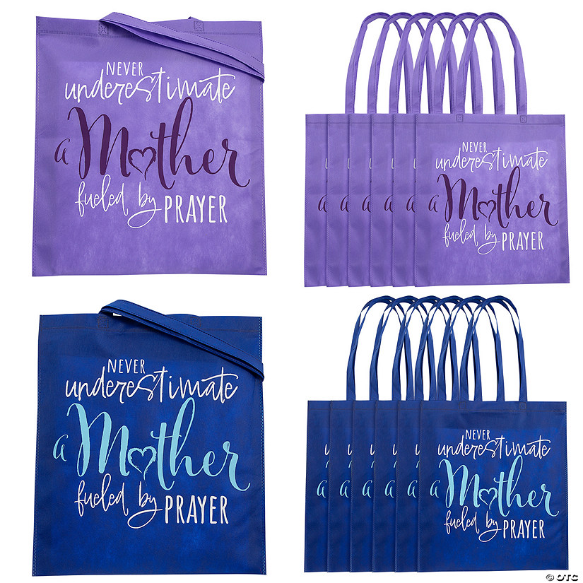 15" x 17" Large Never Underestimate a Mother Fueled by Prayer Nonwoven Tote Bags - 12 Pc. Image