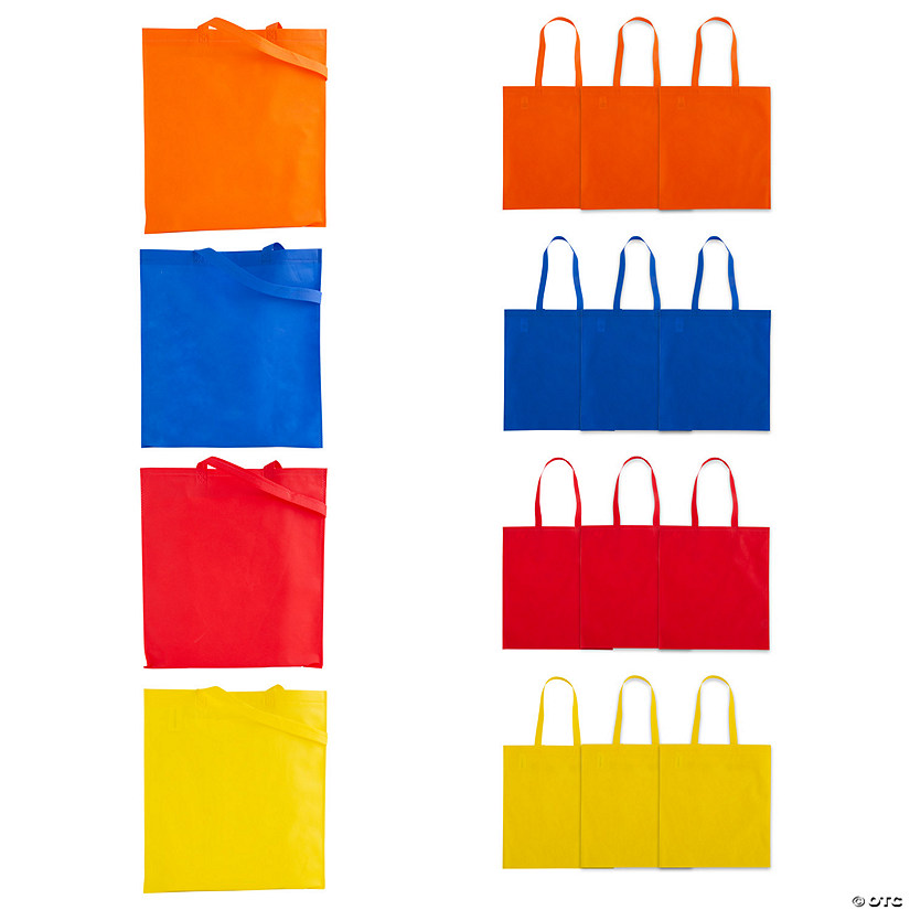 15" x 17" Large Nonwoven Bright Yellow, Red, Blue or Orange Tote Bags - 12 Pc. Image