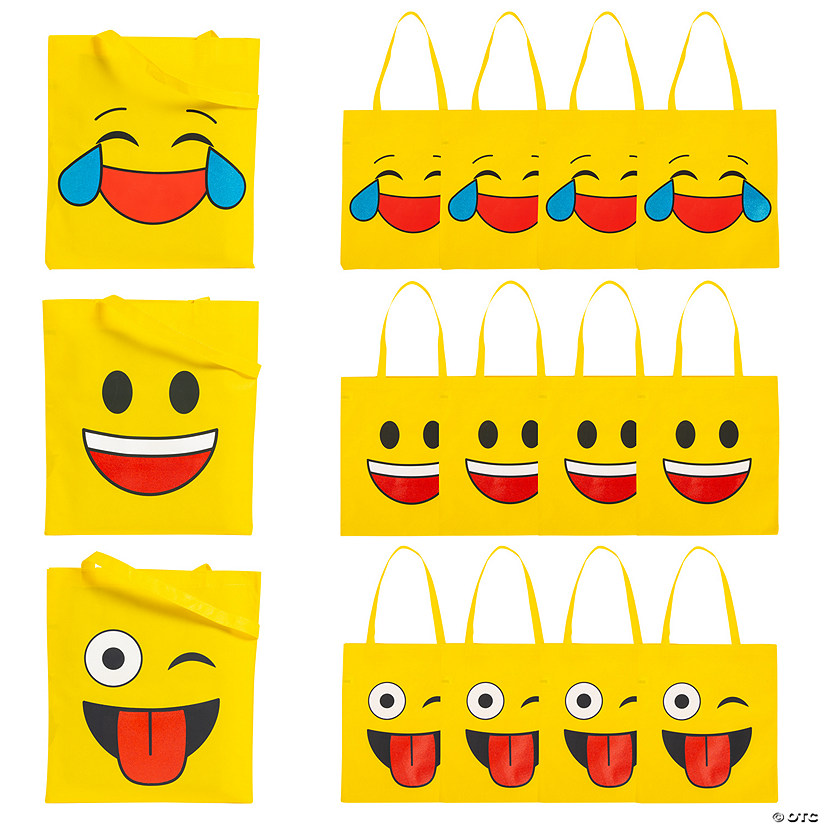 15" x 17" Large Nonwoven  Emoji Tote Bags - 12 Pc. Image