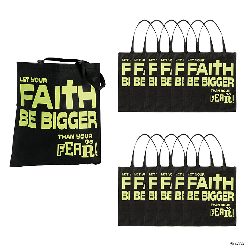15" x 17" Large Nonwoven Glow-in-the-Dark Faith Over Fear Tote Bags - 12 Pc. Image