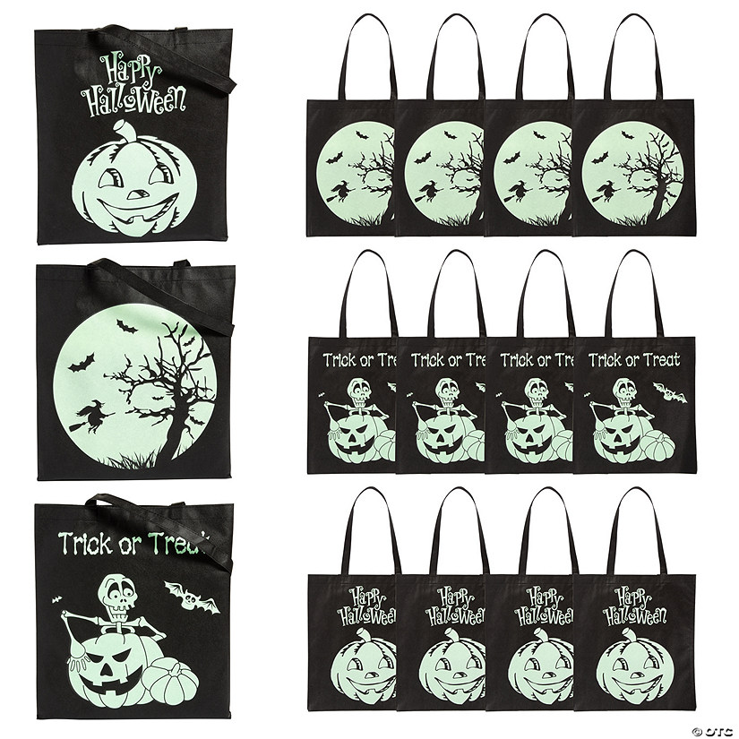 15" x 17" Large Nonwoven Glow-in-the-Dark Halloween Tote Bags - 12 Pc. Image