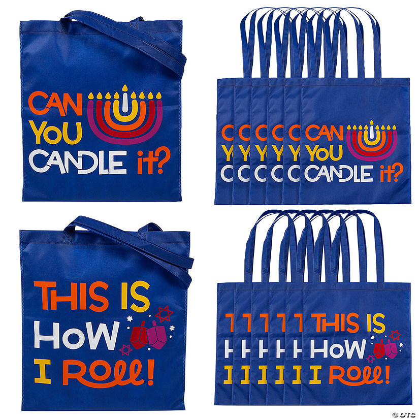 15" x 17" Large Nonwoven Hanukkah Tote Bags - 12 Pc. Image