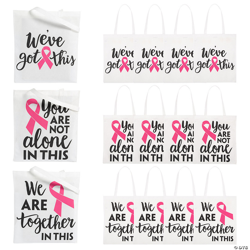 15" x 17" Large Nonwoven Pink Ribbon Inspirational Tote Bags - 12 Pc. Image