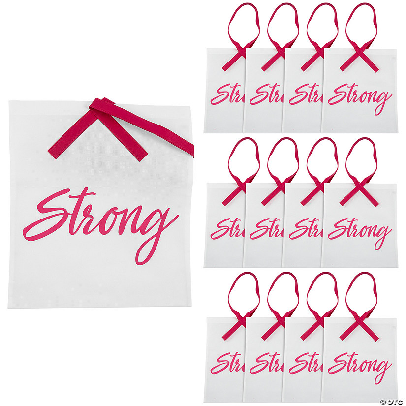 15" x 17" Large Nonwoven Pink Ribbon Strong Tote Bags - 12 Pc. Image