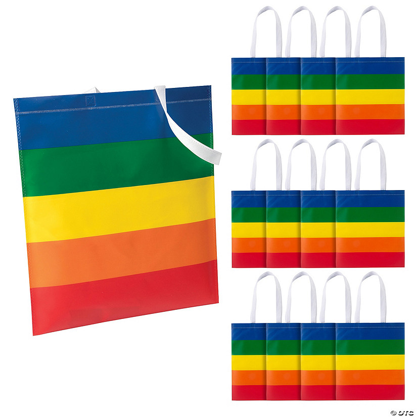 15" x 17" Large Nonwoven Rainbow Tote Bags - 12 Pc. Image
