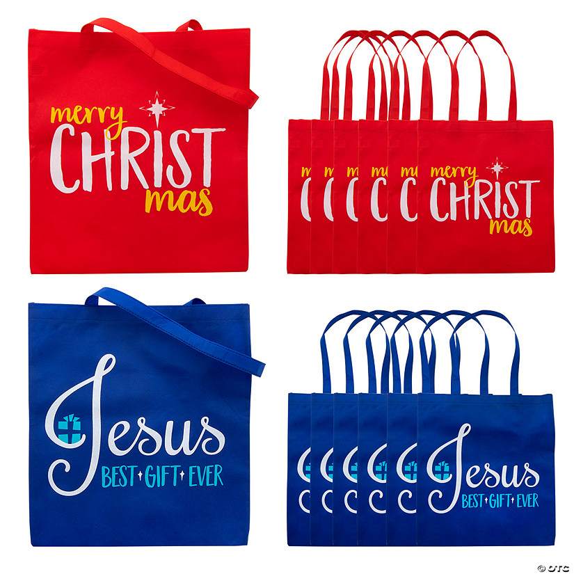 15" x 17" Large Nonwoven Religious Christmas Tote Bags - 12 Pc. Image