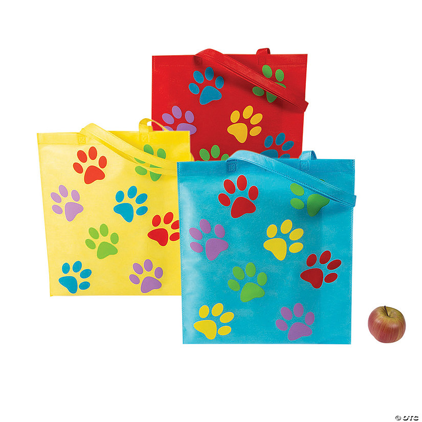 15" x 17" Large Paw Print Tote Bags - 12 Pc. Image