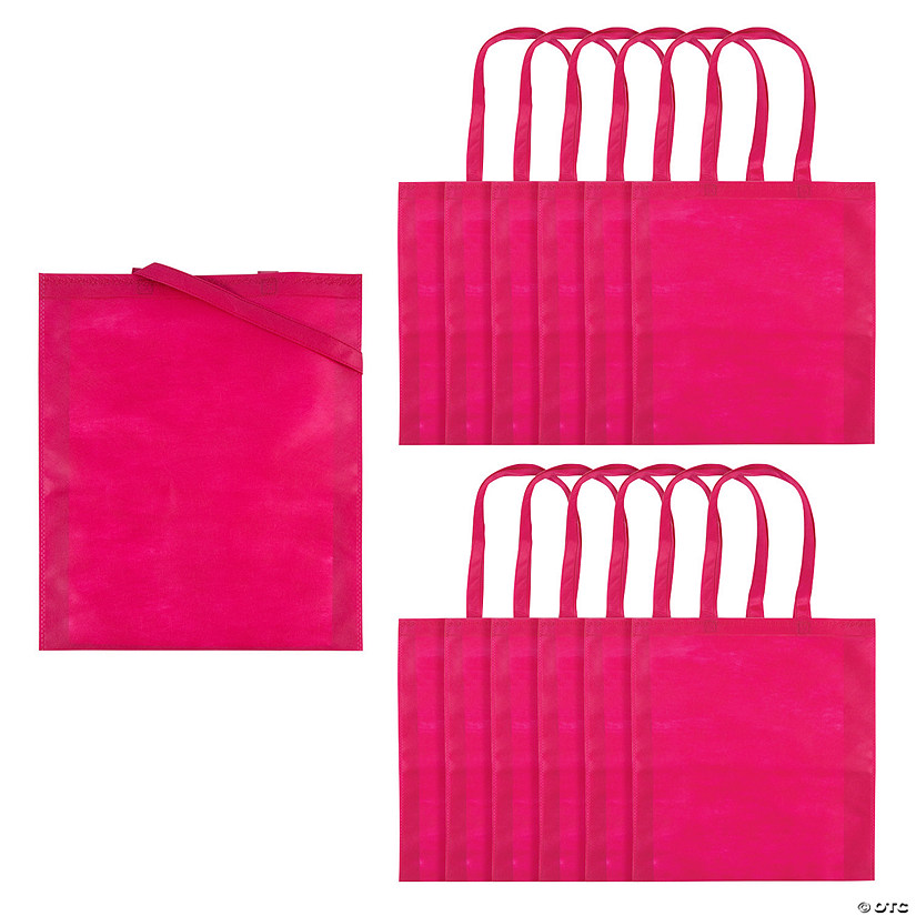 15" x 17" Large Pink Nonwoven Tote Bags - 12 Pc. Image
