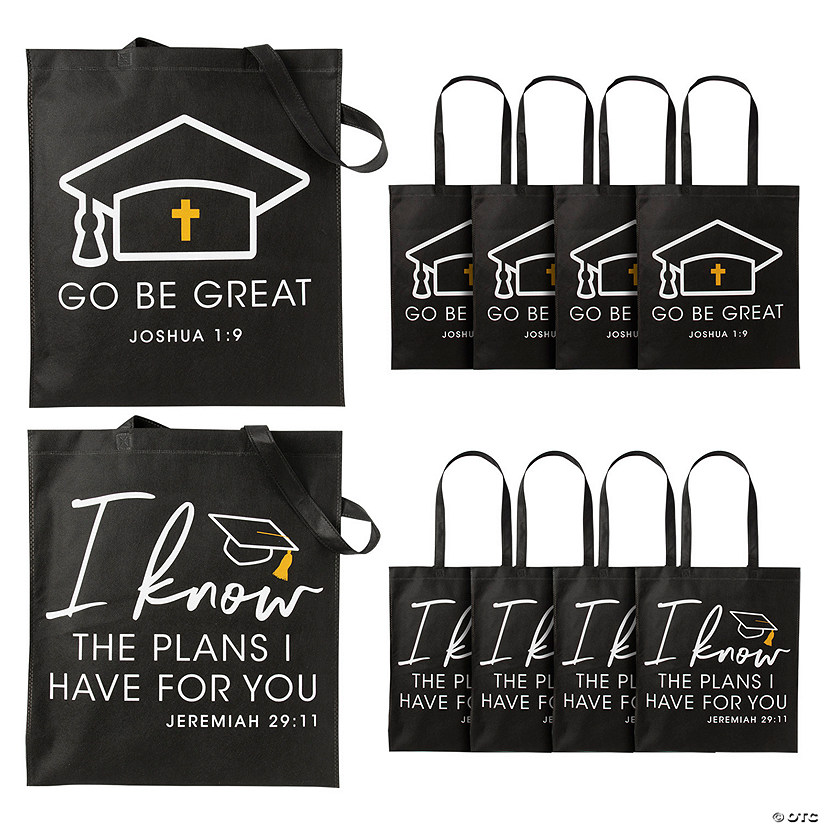 15" x 17" Large Religious Graduation Black Nonwoven Tote Bags  - 12 Pc. Image