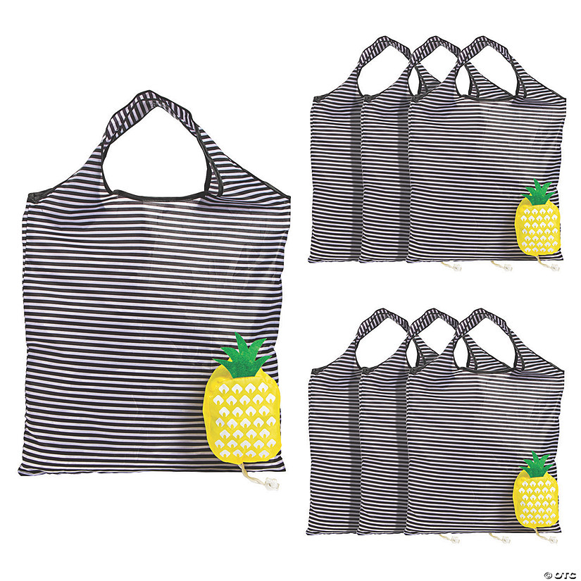 15" x 22" Large Pineapple Foldable Nylon Tote Bags - 6 Pc. Image