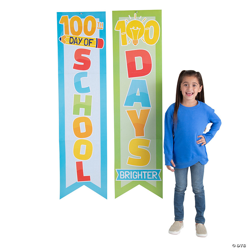 15" x 58" 100th Day of School Cardstock Vertical Banner Set - 2 Pc. Image