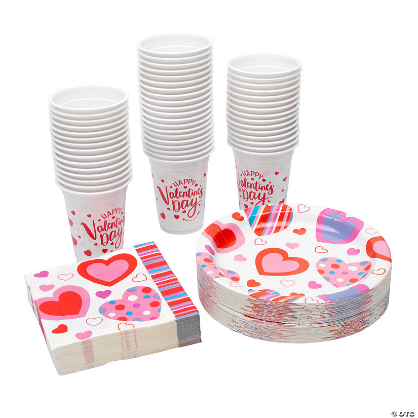 150 Pc. Valentine&#8217;s Day Hearts Disposable Tableware Kit for 50 Guests Image