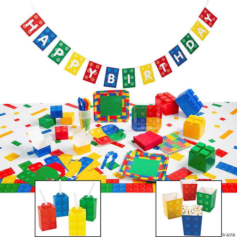 156 Pc. Color Brick Party Ultimate Disposable Tableware Kit for 8 Guests Image