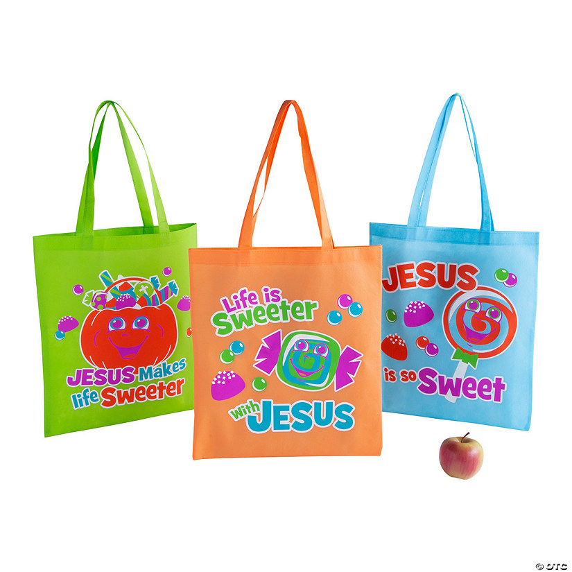 16 1/2" x 15" Large Truth & Treats Nonwoven Tote Bags - 12 Pc. Image