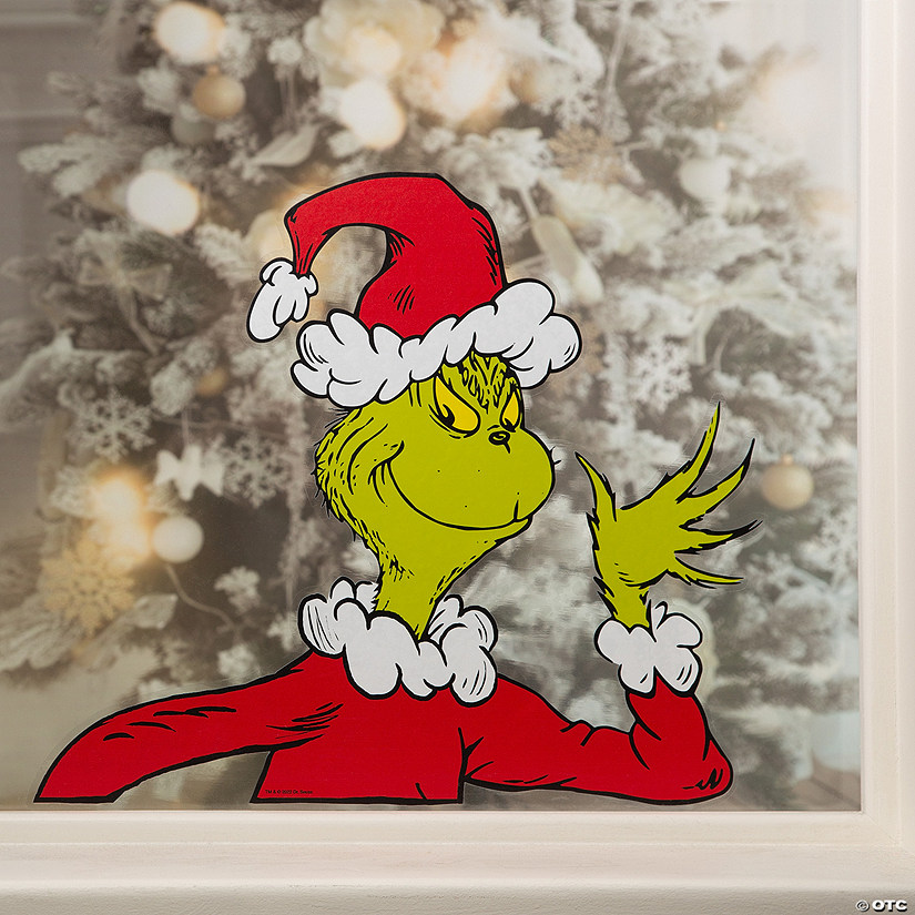 16 1/4" x 14" Dr. Seuss&#8482; The Grinch Red & Green Vinyl Window Cling Image