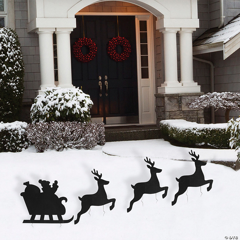 16" - 19" Santa & Reindeer Silhouette Yard Sign Set - 4 Pc. Image