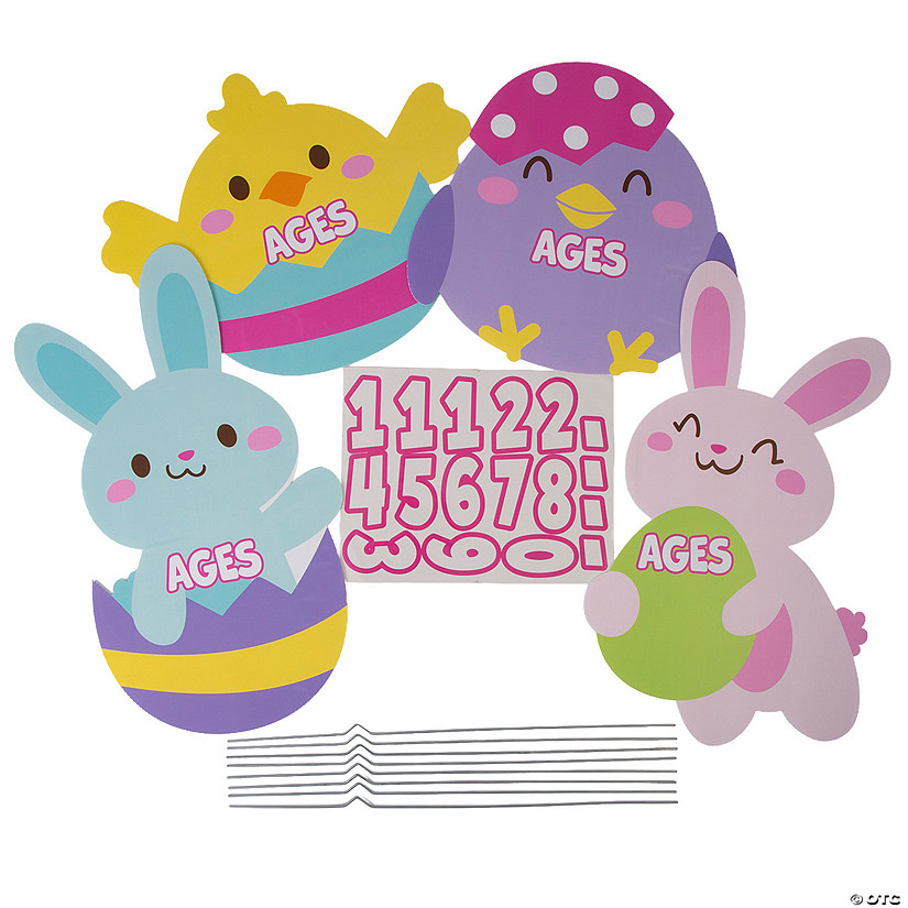 16" &amp;#8211; 24" Easter Whimsy Egg Hunt Age Range Single-Sided Plastic Yard Signs - 4 Pc. Image