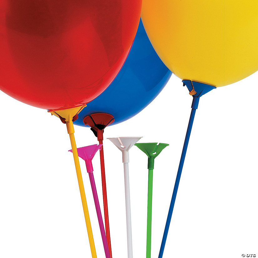 16 3/4" Bulk 144 Pc. Solid Color Plastic Balloon Sticks with Cups Image