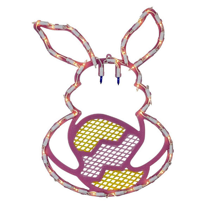 16.5 in. Lighted Pink Bunny with Easter Egg Window Silhouette Decoration Image