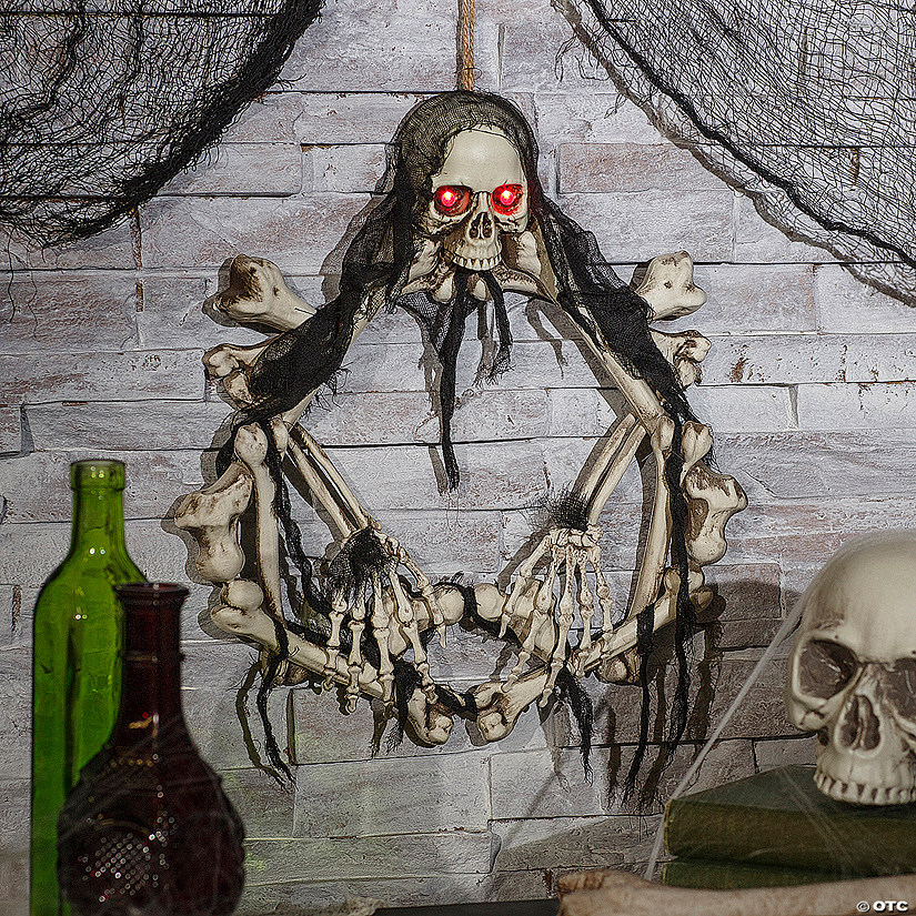 16.5" Lightup Skeleton Halloween Wreath Image