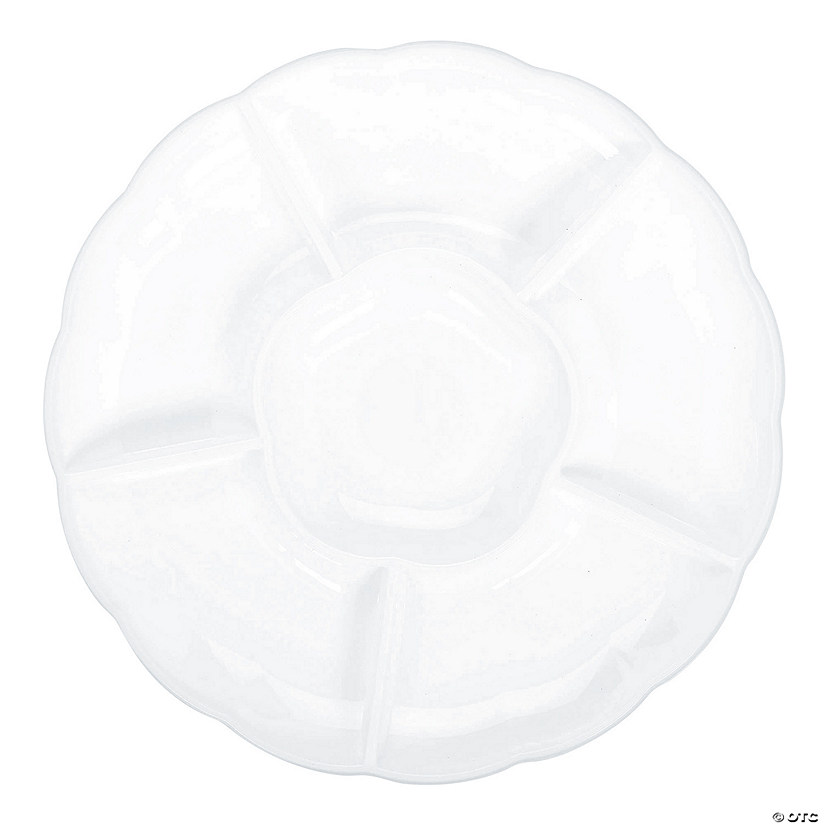 16" Bulk 9 Pc. White Six-Section Round Chip &amp; Dip Serving Trays Image