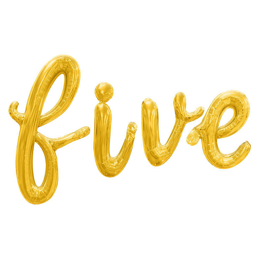 16 Inch Cursive Gold FIVE Letter Balloon Banner Image