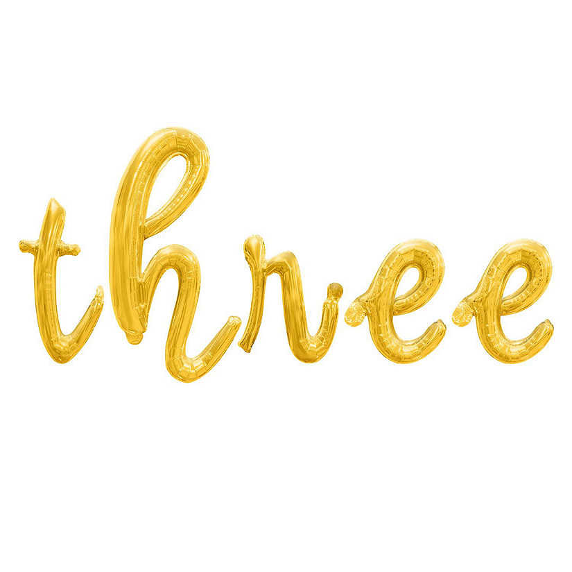 16 Inch Cursive Gold THREE Letter Balloon Banner Image
